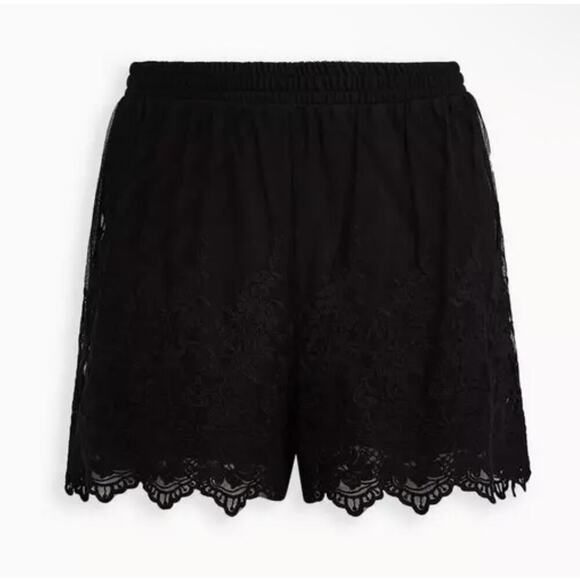 Torrid Pull-On Stretch Mesh Mid-Rise Short Womens Sz 1 1X Black Lace Embroidered - Picture 1 of 7